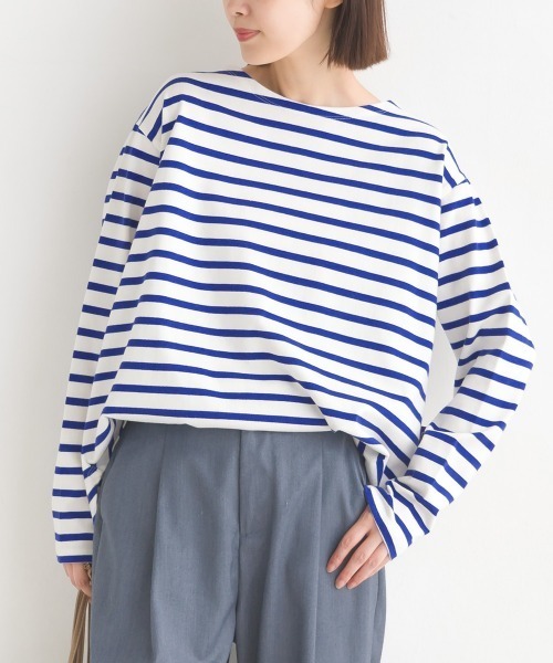 OMNES（オムネス）の「10番単ボーダー裾ラウンド長袖Tシャツ（Tシャツ/カットソー・レディース・ベージュ系その他/ホワイト系その他3/ホワイト系その他/ホワイト×ブルー/ホワイト×ブラック/ホワイト系その他2/ピンク系その他・FREE）」の18枚目の写真