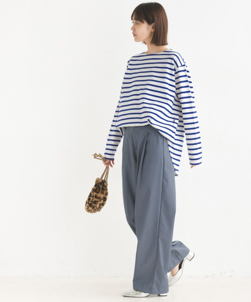 OMNES（オムネス）の「10番単ボーダー裾ラウンド長袖Tシャツ（Tシャツ/カットソー・レディース・ベージュ系その他/ホワイト系その他3/ホワイト系その他/ホワイト×ブルー/ホワイト×ブラック/ホワイト系その他2/ピンク系その他・FREE）」の21枚目の写真