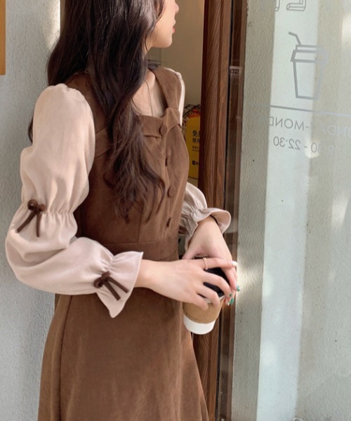 SHEPP（シープ）の「リボンスリーブ 切り替えワンピース（ワンピース・レディース・ブラウン/ブラック・M/L）」の15枚目の写真