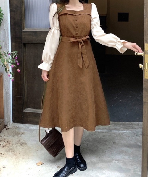 SHEPP（シープ）の「リボンスリーブ 切り替えワンピース（ワンピース・レディース・ブラウン/ブラック・M/L）」の19枚目の写真
