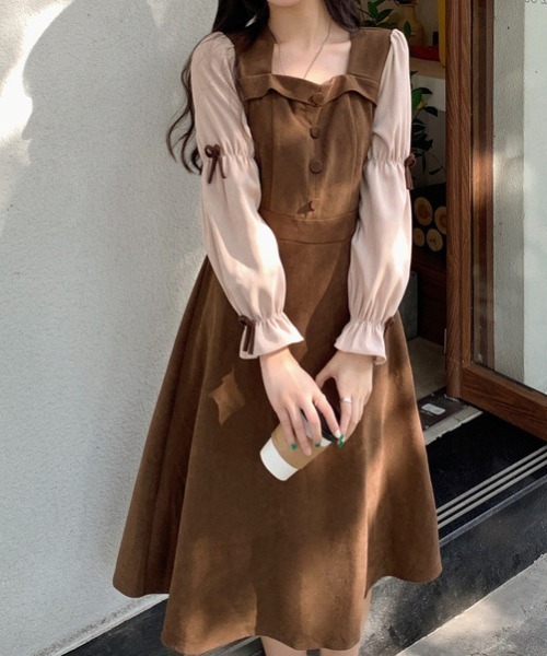 SHEPP（シープ）の「リボンスリーブ 切り替えワンピース（ワンピース・レディース・ブラウン/ブラック・M/L）」の20枚目の写真