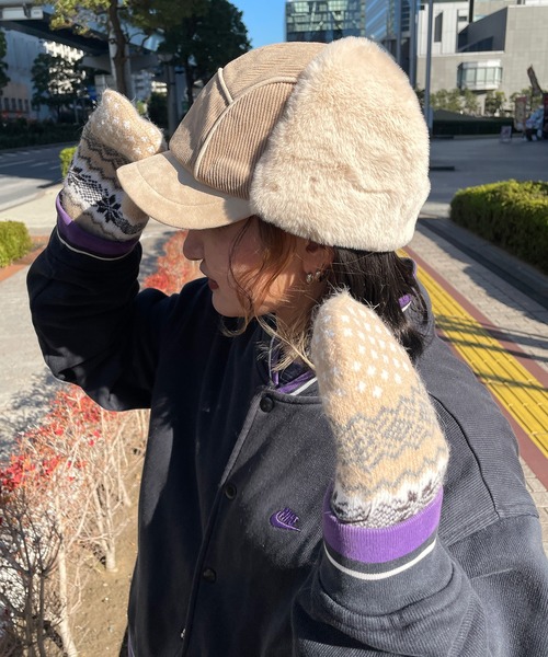 kutir（クティール）の「フェイクファーフライトキャップ（キャップ・レディース・ベージュ/ブラック・FREE）」の2枚目の写真