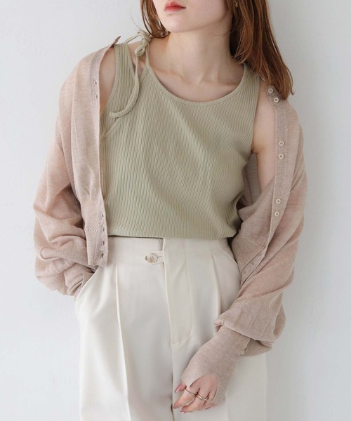 CLEIO(クレイオ)の「【CLEIO】前後2WAYアシンメトリータンクトップ(Tシャツ/カットソー・レディース・ホワイト/ブラック/ライトオリーブ・FREE)」の15枚目の写真