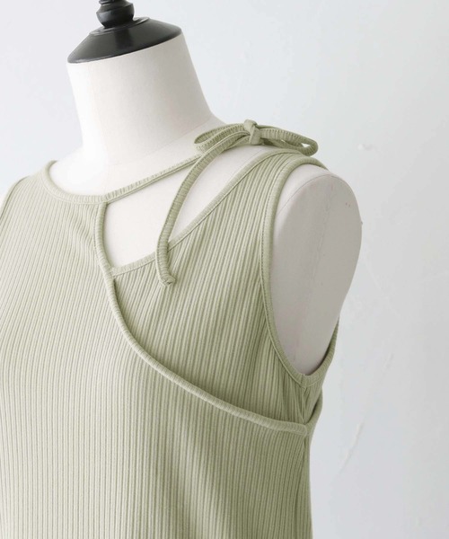 CLEIO(クレイオ)の「【CLEIO】前後2WAYアシンメトリータンクトップ(Tシャツ/カットソー・レディース・ホワイト/ブラック/ライトオリーブ・FREE)」の14枚目の写真