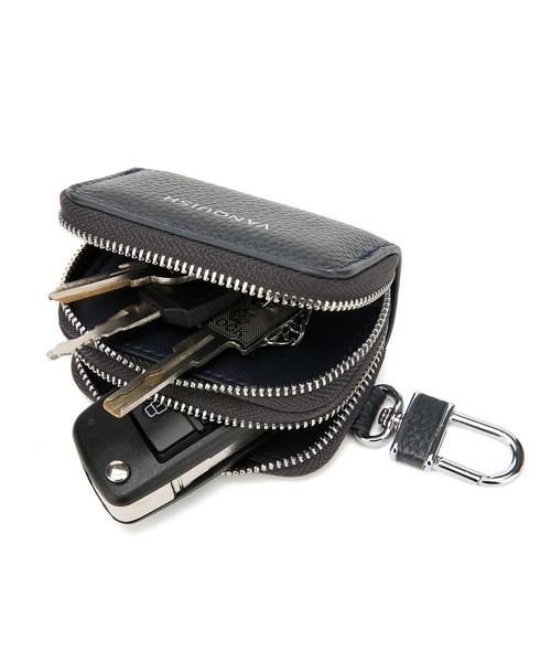 VANQUISH（ヴァンキッシュ）の「【VANQUISH/ヴァンキッシュ　本革スマートキーケース 車 ダブルファスナー ダブル ポケット キーチェーン ファスナー カラビナ ギフト（キーケース/キーアクセサリー・メンズ・ネイビー/ブラック/ダークグリーン・FREE）」の4枚目の写真