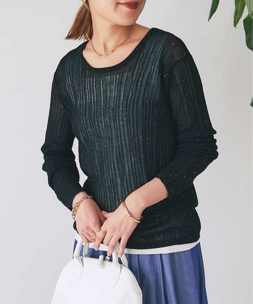 un dix cors（アンディコール）の「ランダムテレコシンプルニット（ニット/セーター・レディース・グリーン系その他/オフホワイト/ブラック・FREE）」の3枚目の写真