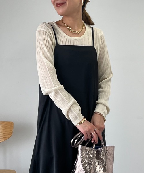 un dix cors（アンディコール）の「ランダムテレコシンプルニット（ニット/セーター・レディース・グリーン系その他/オフホワイト/ブラック・FREE）」の5枚目の写真