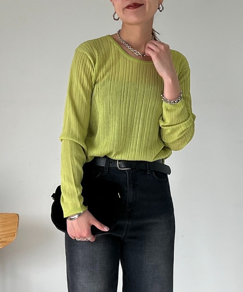 un dix cors（アンディコール）の「ランダムテレコシンプルニット（ニット/セーター・レディース・グリーン系その他/オフホワイト/ブラック・FREE）」の15枚目の写真