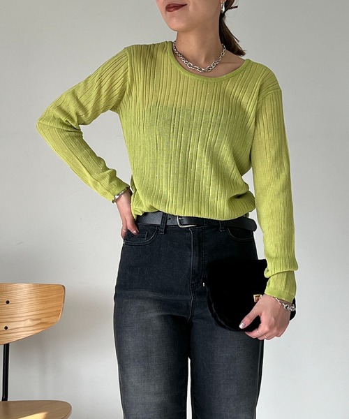 un dix cors（アンディコール）の「ランダムテレコシンプルニット（ニット/セーター・レディース・グリーン系その他/オフホワイト/ブラック・FREE）」の20枚目の写真