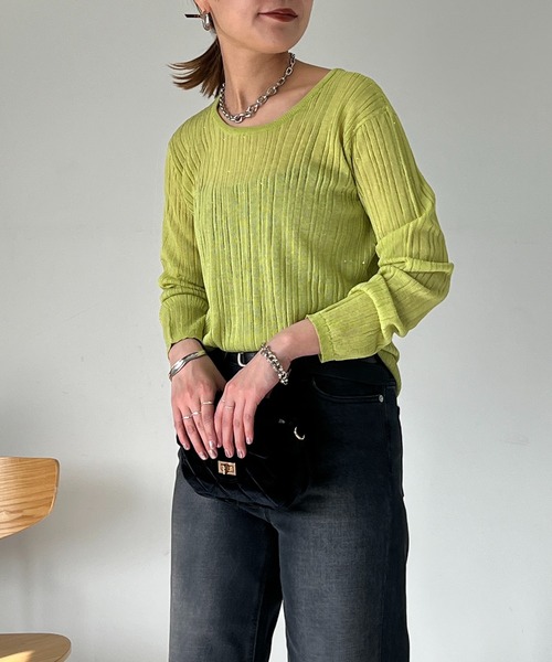 un dix cors（アンディコール）の「ランダムテレコシンプルニット（ニット/セーター・レディース・グリーン系その他/オフホワイト/ブラック・FREE）」の16枚目の写真