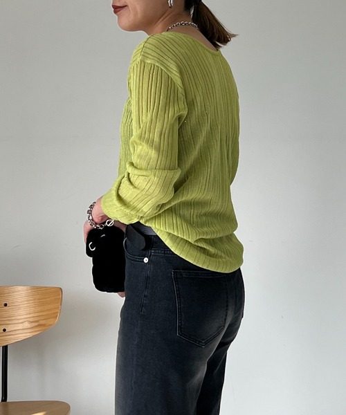 un dix cors（アンディコール）の「ランダムテレコシンプルニット（ニット/セーター・レディース・グリーン系その他/オフホワイト/ブラック・FREE）」の17枚目の写真