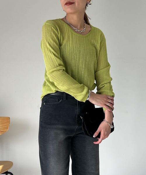 un dix cors（アンディコール）の「ランダムテレコシンプルニット（ニット/セーター・レディース・グリーン系その他/オフホワイト/ブラック・FREE）」の19枚目の写真