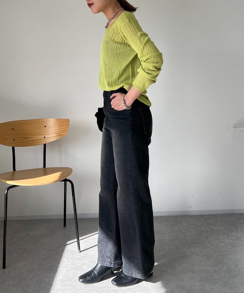 un dix cors（アンディコール）の「ランダムテレコシンプルニット（ニット/セーター・レディース・グリーン系その他/オフホワイト/ブラック・FREE）」の22枚目の写真