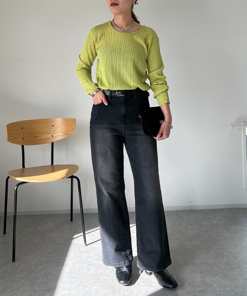 un dix cors（アンディコール）の「ランダムテレコシンプルニット（ニット/セーター・レディース・グリーン系その他/オフホワイト/ブラック・FREE）」の21枚目の写真