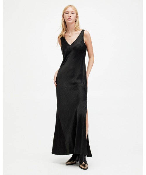 ALLSAINTS(オールセインツ)の「AMOS 2-IN-1 SATIN MAXI DRESS | AMOS 2-IN-1 サテン マキシ ドレス・ワンピース(ワンピース・レディース・ブラック・XS/S/M/L)」の8枚目の写真