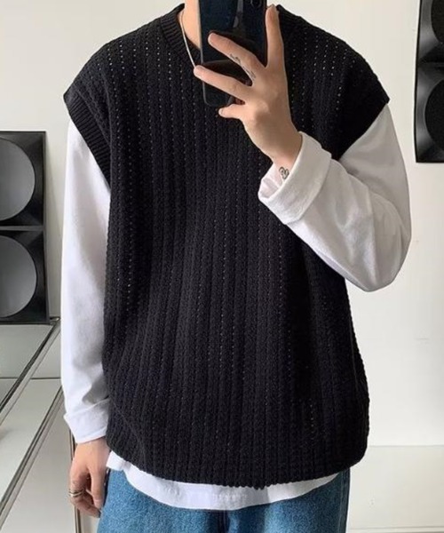 Anchor Smith（アンカー スミス）の「オーバーサイズメッシュニットベスト（ベスト・メンズ・アイボリー/ブラック・XL/L/M）」の4枚目の写真