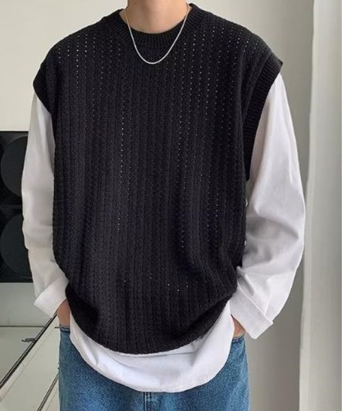 Anchor Smith（アンカー スミス）の「オーバーサイズメッシュニットベスト（ベスト・メンズ・アイボリー/ブラック・XL/L/M）」の5枚目の写真