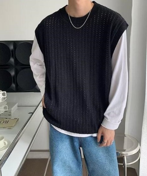 Anchor Smith（アンカー スミス）の「オーバーサイズメッシュニットベスト（ベスト・メンズ・アイボリー/ブラック・XL/L/M）」の7枚目の写真