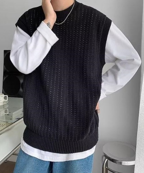 Anchor Smith（アンカー スミス）の「オーバーサイズメッシュニットベスト（ベスト・メンズ・アイボリー/ブラック・XL/L/M）」の8枚目の写真