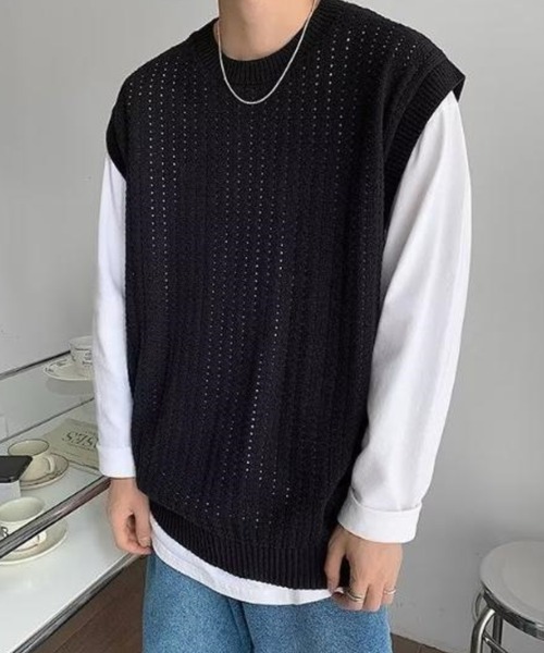 Anchor Smith（アンカー スミス）の「オーバーサイズメッシュニットベスト（ベスト・メンズ・アイボリー/ブラック・XL/L/M）」の6枚目の写真