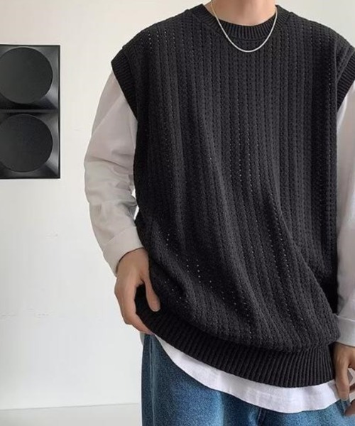 Anchor Smith（アンカー スミス）の「オーバーサイズメッシュニットベスト（ベスト・メンズ・アイボリー/ブラック・XL/L/M）」の11枚目の写真