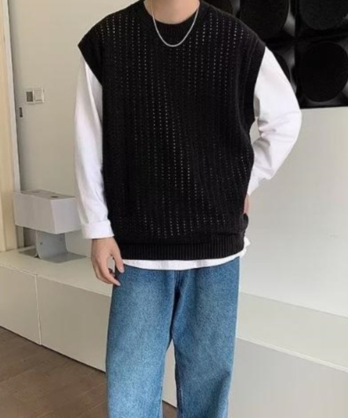 Anchor Smith（アンカー スミス）の「オーバーサイズメッシュニットベスト（ベスト・メンズ・アイボリー/ブラック・XL/L/M）」の12枚目の写真