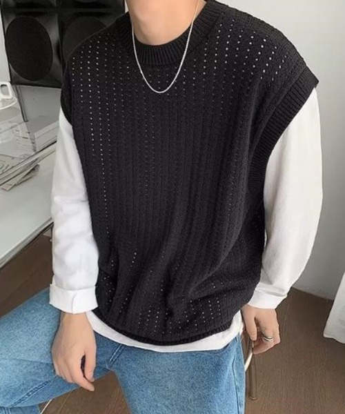 Anchor Smith（アンカー スミス）の「オーバーサイズメッシュニットベスト（ベスト・メンズ・アイボリー/ブラック・XL/L/M）」の9枚目の写真