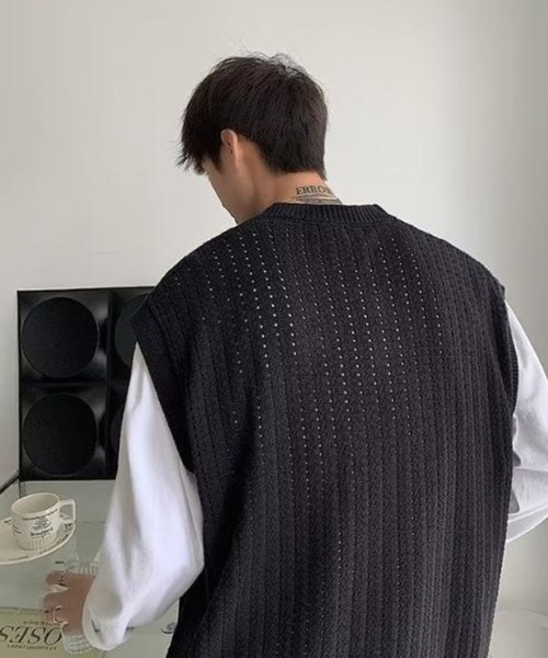 Anchor Smith（アンカー スミス）の「オーバーサイズメッシュニットベスト（ベスト・メンズ・アイボリー/ブラック・XL/L/M）」の10枚目の写真