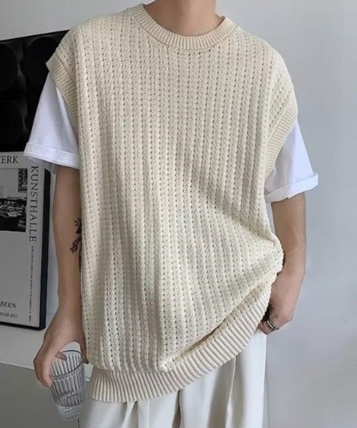 Anchor Smith（アンカー スミス）の「オーバーサイズメッシュニットベスト（ベスト・メンズ・アイボリー/ブラック・XL/L/M）」の13枚目の写真