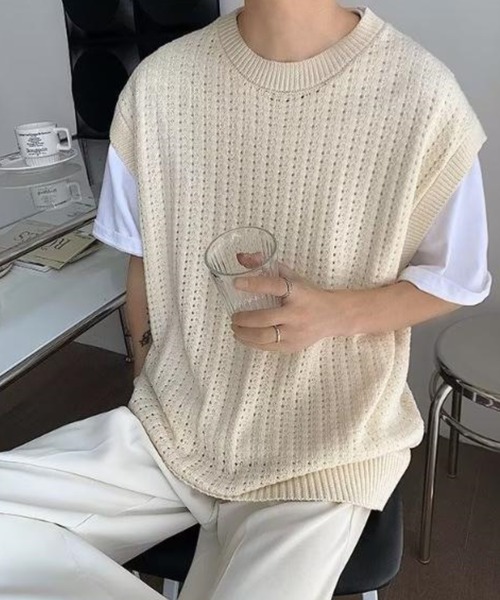 Anchor Smith（アンカー スミス）の「オーバーサイズメッシュニットベスト（ベスト・メンズ・アイボリー/ブラック・XL/L/M）」の14枚目の写真