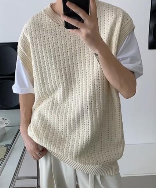 Anchor Smith（アンカー スミス）の「オーバーサイズメッシュニットベスト（ベスト・メンズ・アイボリー/ブラック・XL/L/M）」の15枚目の写真