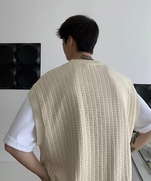 Anchor Smith（アンカー スミス）の「オーバーサイズメッシュニットベスト（ベスト・メンズ・アイボリー/ブラック・XL/L/M）」の16枚目の写真