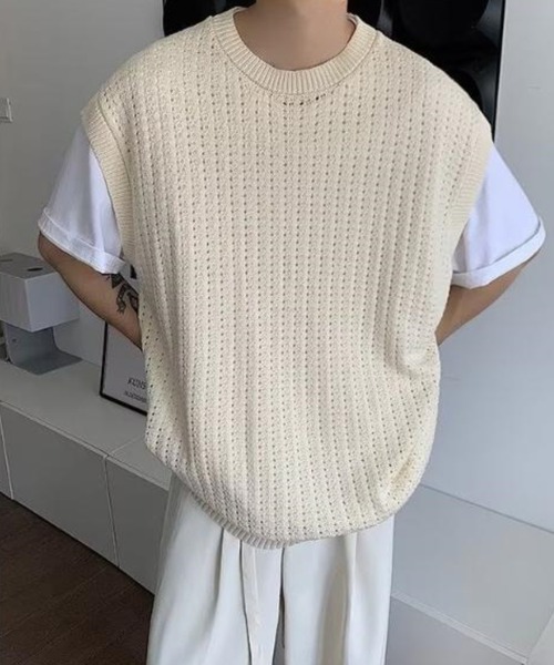 Anchor Smith（アンカー スミス）の「オーバーサイズメッシュニットベスト（ベスト・メンズ・アイボリー/ブラック・XL/L/M）」の17枚目の写真