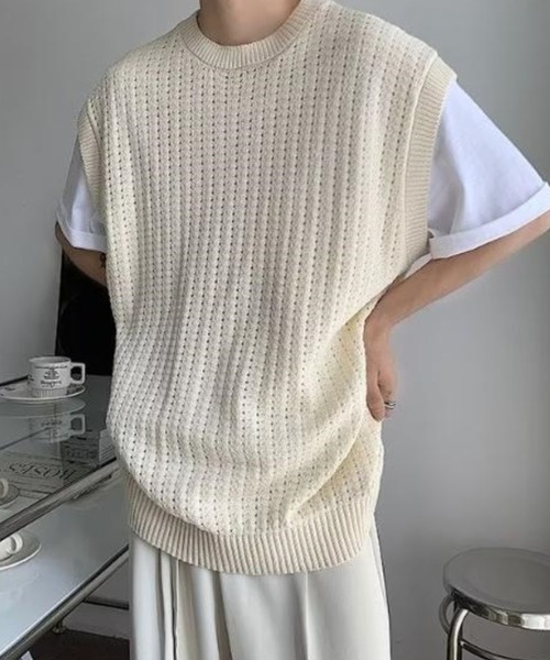 Anchor Smith（アンカー スミス）の「オーバーサイズメッシュニットベスト（ベスト・メンズ・アイボリー/ブラック・XL/L/M）」の18枚目の写真