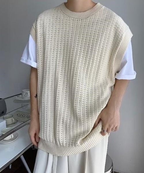 Anchor Smith（アンカー スミス）の「オーバーサイズメッシュニットベスト（ベスト・メンズ・アイボリー/ブラック・XL/L/M）」の19枚目の写真