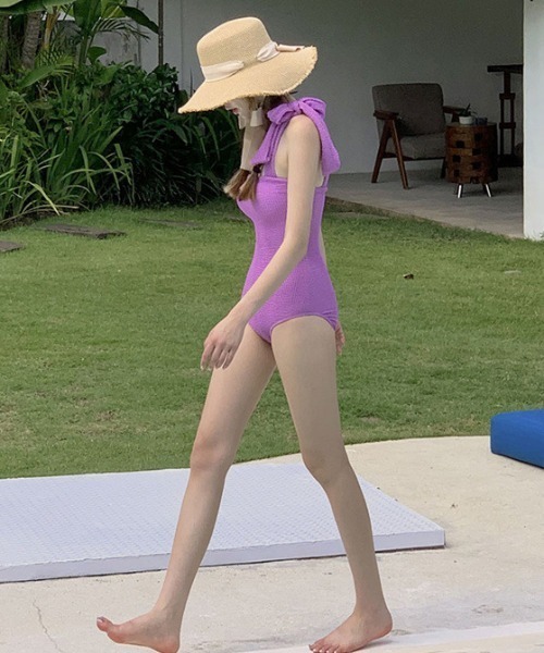 FREE STYLISTS（フリー スタイリスト）の「YUGA_YGMC リボンストラップ ワンピーススイムウェア（水着・レディース・ローズ/ベビーピンク/グリーン/ラベンダー・XL/L/M）」の19枚目の写真