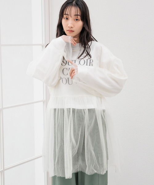 LOWRYS FARM（ローリーズファーム）の「２ＷＡＹチュールチュニック 111155（シャツ/ブラウス・レディース・ブラック/アイボリー・FREE）」の3枚目の写真