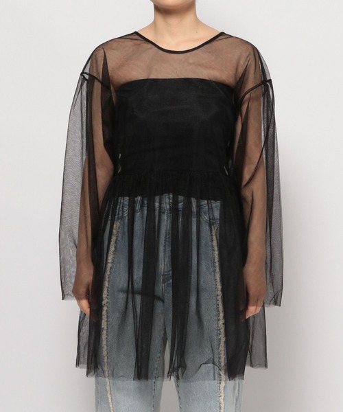 LOWRYS FARM（ローリーズファーム）の「２ＷＡＹチュールチュニック 111155（シャツ/ブラウス・レディース・ブラック/アイボリー・FREE）」の11枚目の写真