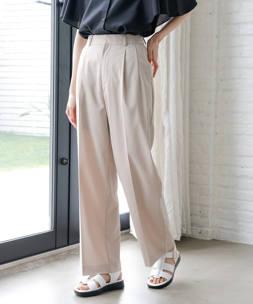 GLOBAL WORK(グローバルワーク)の「ウツクシルエットDRYワイドパンツ/986660(その他パンツ・レディース・杢グレー/グレイッシュベージュ/カーキ系8/ブルー系3/ブラック・XS/S/M/L)」の3枚目の写真