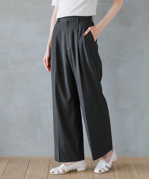 GLOBAL WORK(グローバルワーク)の「ウツクシルエットDRYワイドパンツ/986660(その他パンツ・レディース・杢グレー/グレイッシュベージュ/カーキ系8/ブルー系3/ブラック・XS/S/M/L)」の13枚目の写真