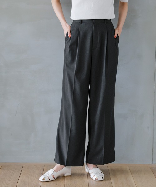 GLOBAL WORK(グローバルワーク)の「ウツクシルエットDRYワイドパンツ/986660(その他パンツ・レディース・杢グレー/グレイッシュベージュ/カーキ系8/ブルー系3/ブラック・XS/S/M/L)」の14枚目の写真