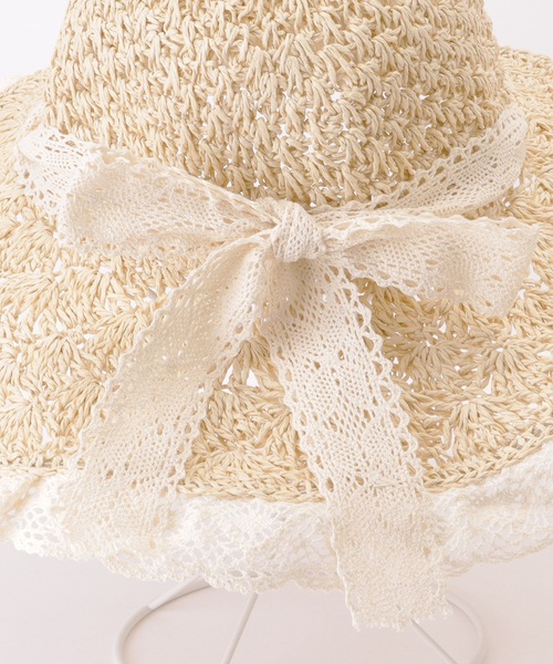 セール】クロシェ風 フリル レース リボン付き ペーパーハット