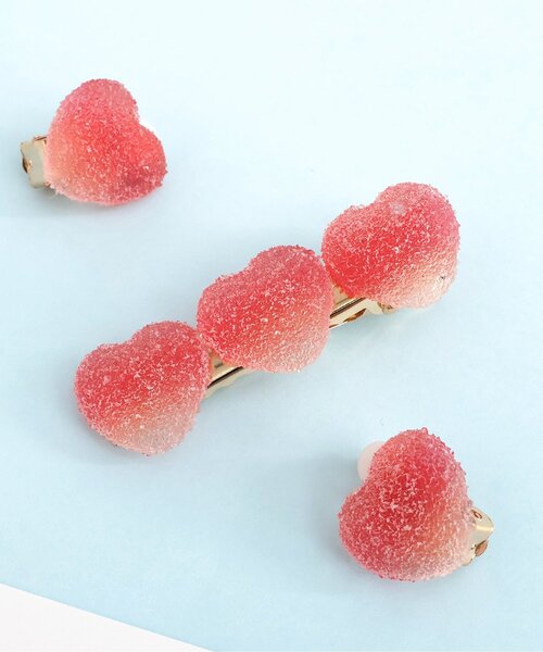 apres les cours（アプレレクール）の「ハートグミイヤリング・ヘアクリップセット（バレッタ/ヘアクリップ・キッズ・サックスブルー/ピンク・FREE）」の2枚目の写真