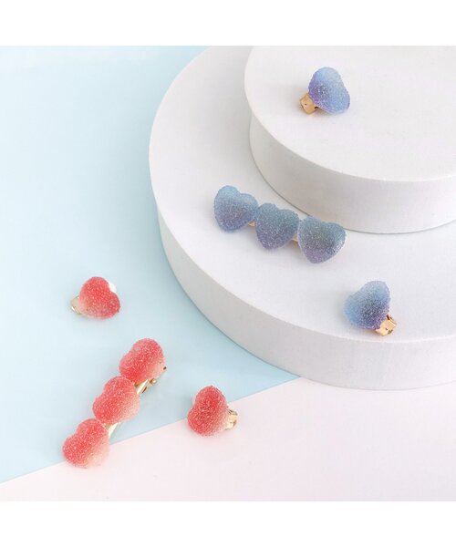 apres les cours（アプレレクール）の「ハートグミイヤリング・ヘアクリップセット（バレッタ/ヘアクリップ・キッズ・サックスブルー/ピンク・FREE）」の3枚目の写真