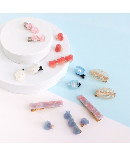 apres les cours（アプレレクール）の「ハートグミイヤリング・ヘアクリップセット（バレッタ/ヘアクリップ・キッズ・サックスブルー/ピンク・FREE）」の4枚目の写真