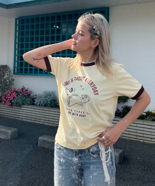 ROXY（ロキシー）の「【ZOZO限定アイテム】SURF&TACOS EVERYDAY/ロキシー半袖リンガーTシャツ（Tシャツ/カットソー・レディース・イエロー/グレー/ホワイト・FREE）」の14枚目の写真