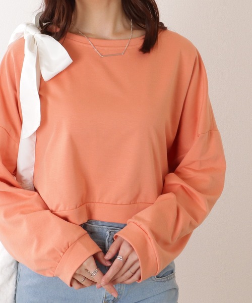 Lace Ladies(レースレディース)の「ソリッドカラー ドロップショルダー コンパクト 長袖 プルオーバー(Tシャツ/カットソー・レディース・ブルー/アイボリー/グリーン/オレンジ・M/XL)」の4枚目の写真