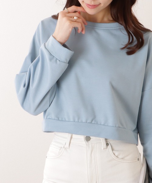 Lace Ladies(レースレディース)の「ソリッドカラー ドロップショルダー コンパクト 長袖 プルオーバー(Tシャツ/カットソー・レディース・ブルー/アイボリー/グリーン/オレンジ・M/XL)」の1枚目の写真