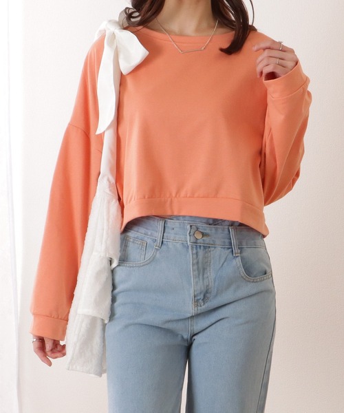 Lace Ladies(レースレディース)の「ソリッドカラー ドロップショルダー コンパクト 長袖 プルオーバー(Tシャツ/カットソー・レディース・ブルー/アイボリー/グリーン/オレンジ・M/XL)」の7枚目の写真
