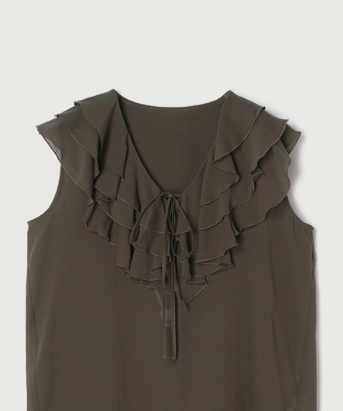 anuans アニュアンス　プレイドダブルフリルブラウス　ベージュ アニュアンス anuans プレイドダブルフリルブラウス （BEIGE